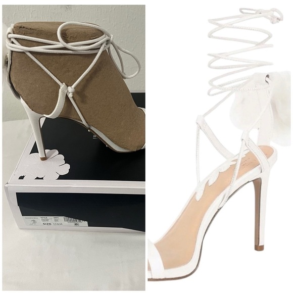 Gianni Bini X Caelynn Bell Fabric Flowr Ankle Wrap Strappy Stiletto Heels Sz 11M - Picture 1 of 9